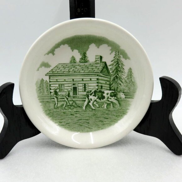 WOOD & SONS Upper Canada Village Green White Dish Farming Scene England - Picture 3 of 10